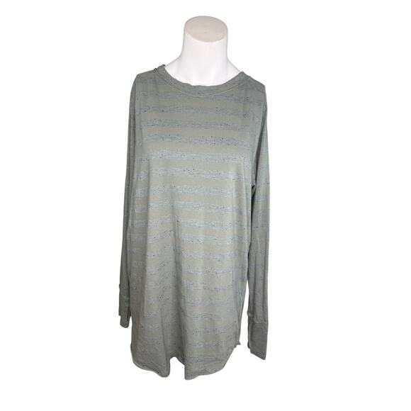 Free People We the Free Shirt Small Oversized Green Subtle Stripes Thumbholes - Picture 1 of 5